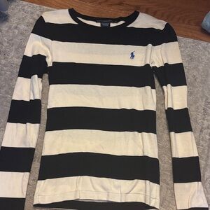 Ralph Lauren Black and White Striped Crewneck Sweater with Blue Pony